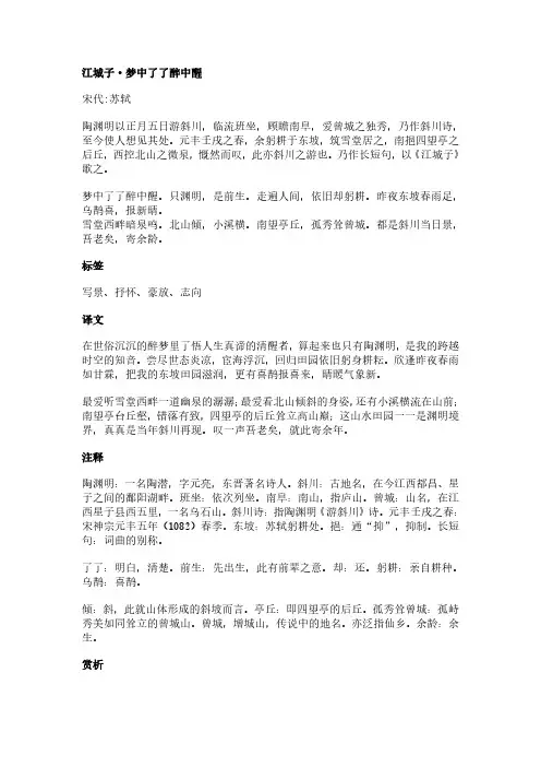 江城子·梦中了了醉中醒(苏轼作品)原文、翻译及赏析