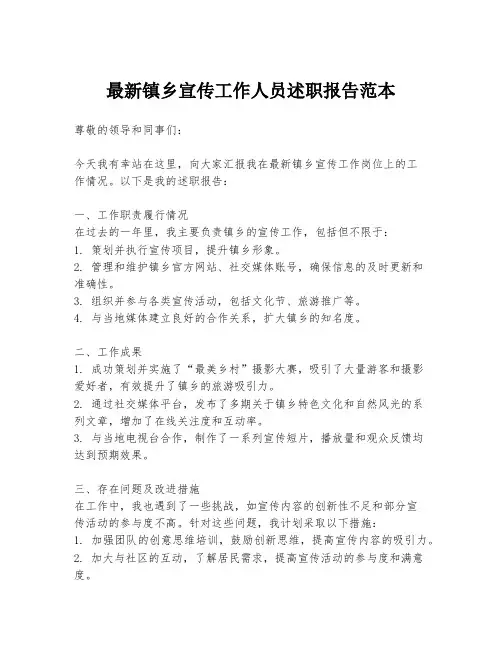 最新镇乡宣传工作人员述职报告范本