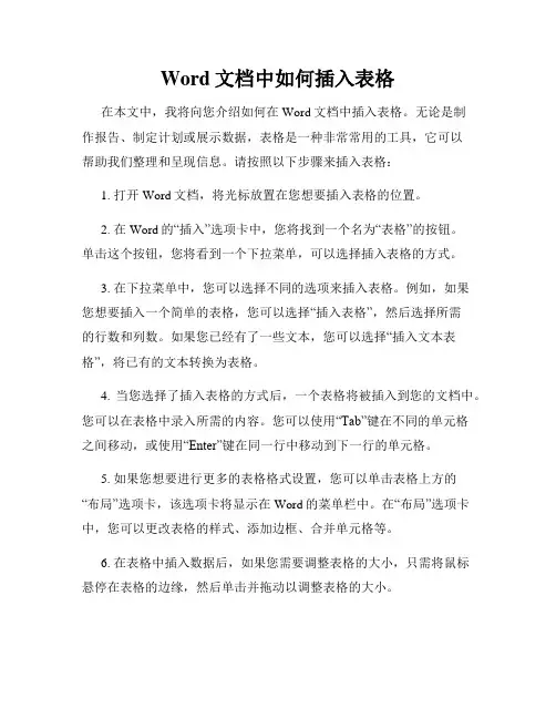 Word文档中如何插入表格