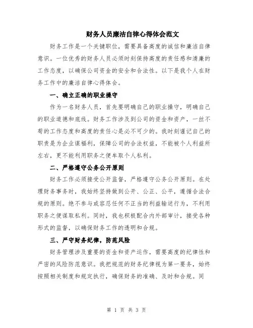 财务人员廉洁自律心得体会范文