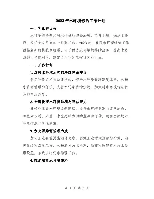 2023年水环境综治工作计划