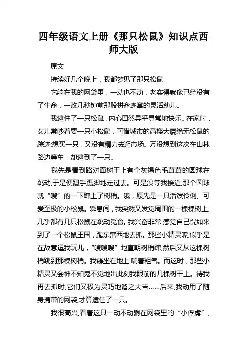 四年级语文上册那只松鼠知识点西师大版