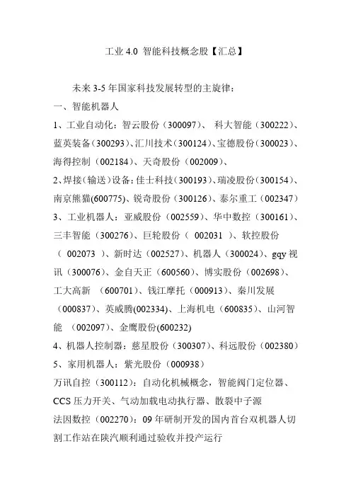 工业4.0 智能科技概念股【汇总】