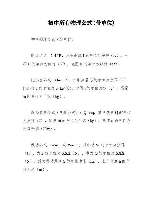 初中所有物理公式(带单位)