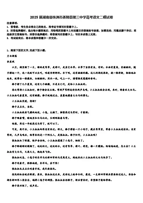 2025届湖南省株洲市茶陵县第三中学高考语文二模试卷含解析