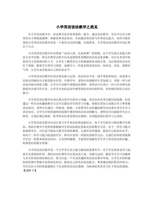 小学英语语法教学之我见