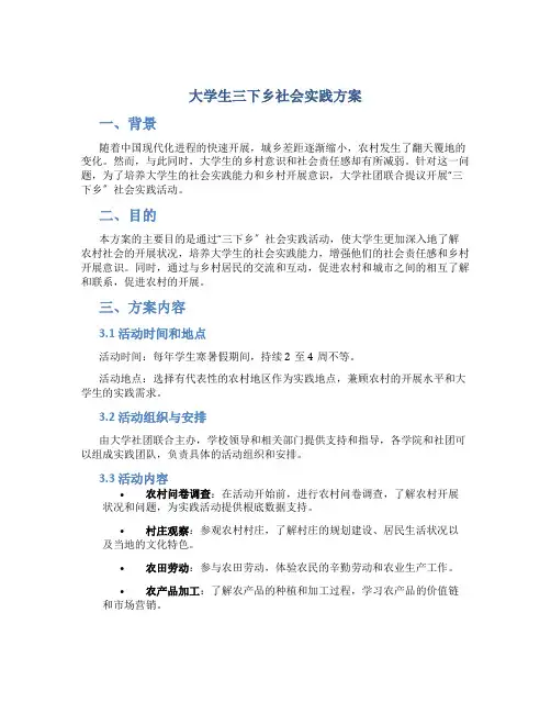大学生三下乡社会实践方案