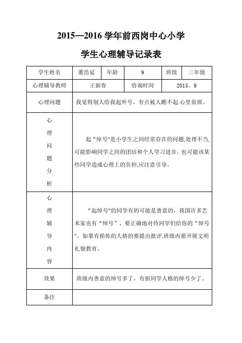 小学心理咨询记录表18份【范本模板】
