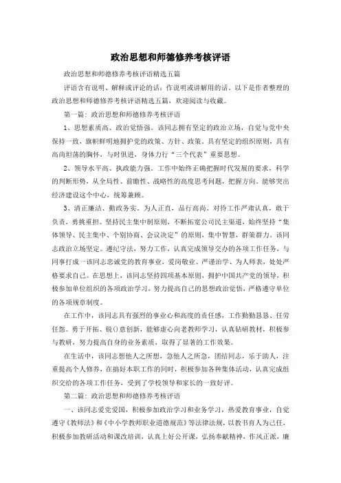 政治思想和师德修养考核评语