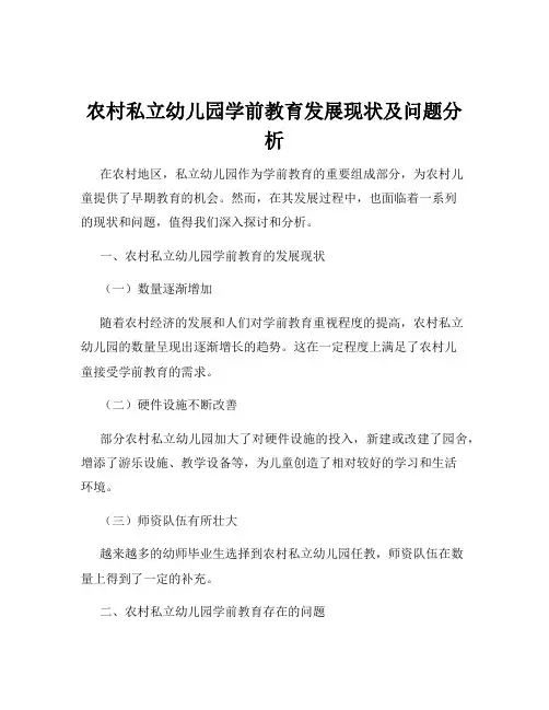 农村私立幼儿园学前教育发展现状及问题分析