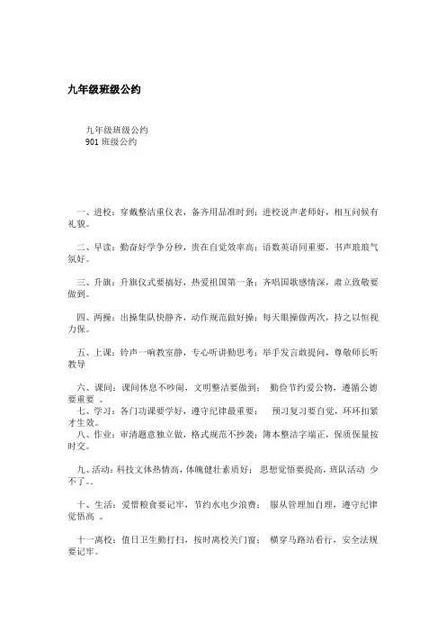九年级班级公约