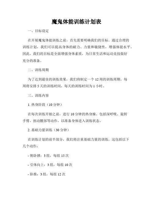 魔鬼体能训练计划表