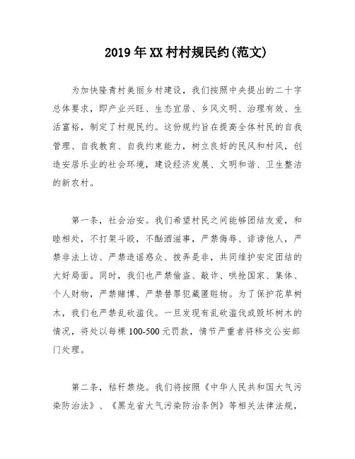 2019年XX村村规民约(范文)