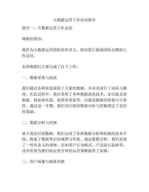 大数据运营工作总结报告