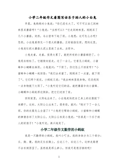 小学二年级作文看图写话乐于助人的小白兔