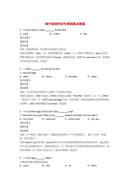 初中英语代词专项训练及答案及解析