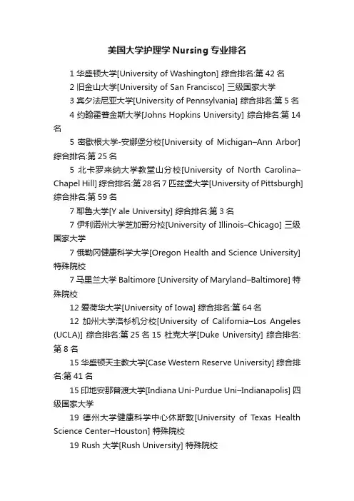 美国大学护理学Nursing专业排名