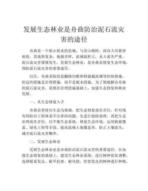 发展生态林业是舟曲防治泥石流灾害的途径