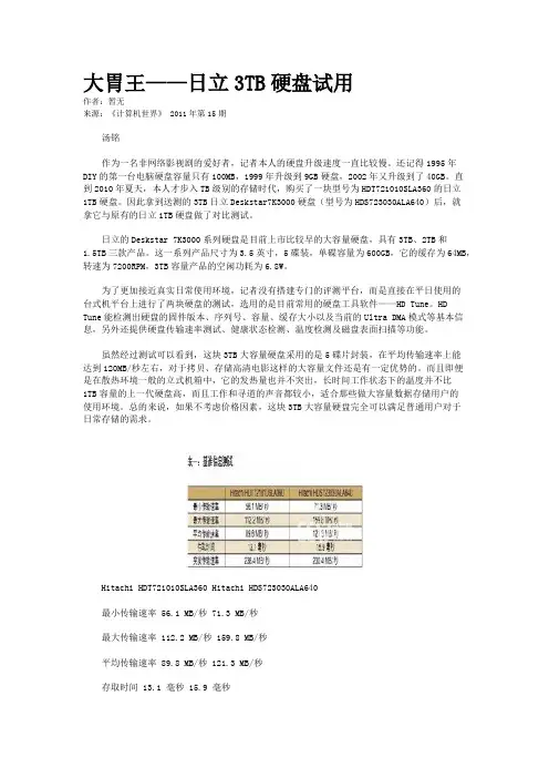 大胃王——日立3TB硬盘试用