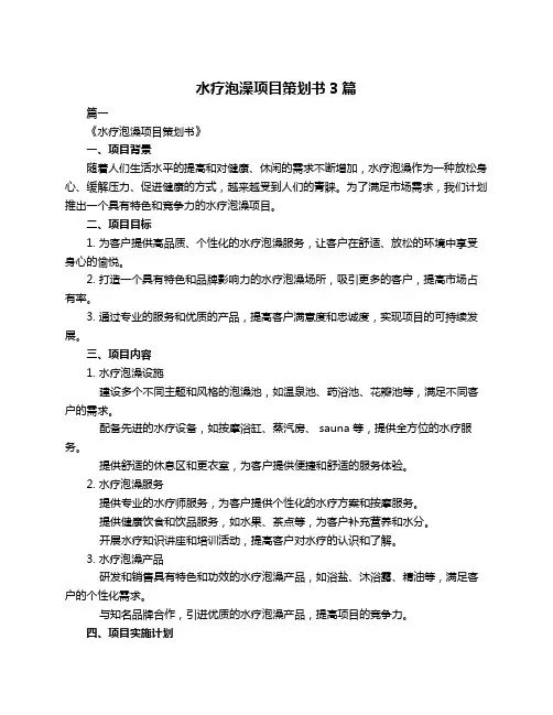 水疗泡澡项目策划书3篇