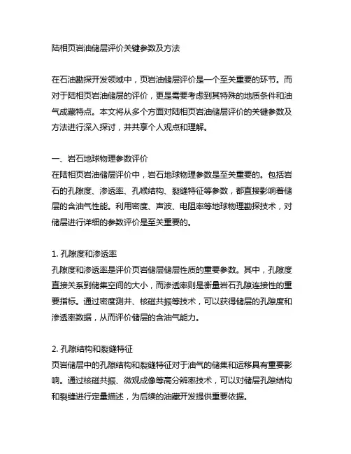 陆相页岩油储层评价关键参数及方法