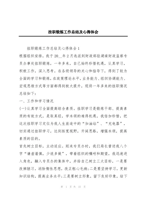挂职锻炼工作总结及心得体会