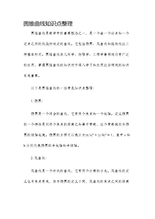 圆锥曲线知识点整理