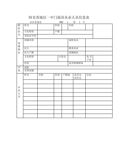 新城街道人员密集场所联防自保十户联防登记表