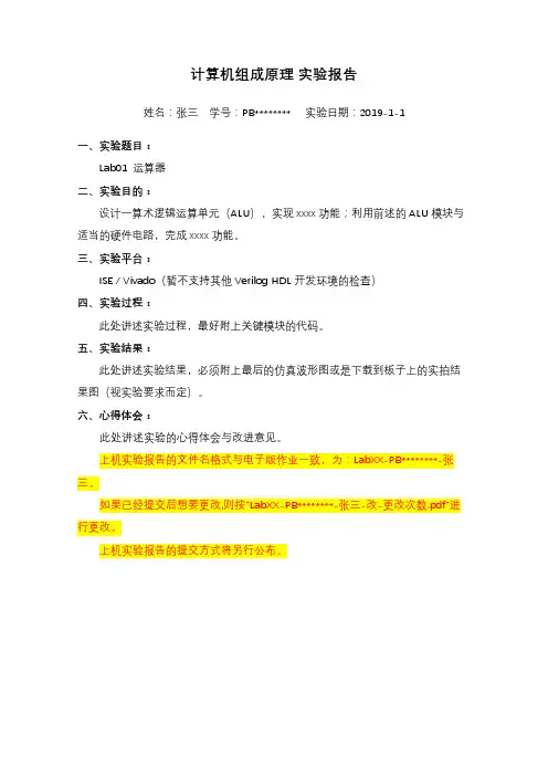 计算机组成原理实验报告【模板】
