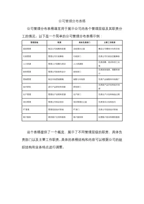 公司管理分布表格