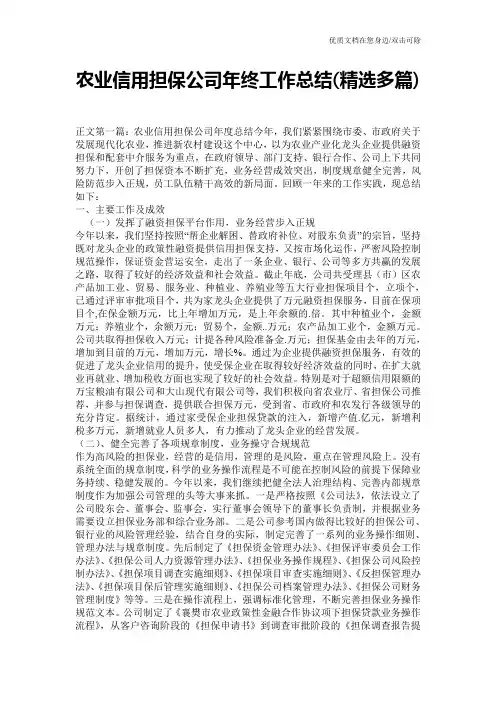 农业信用担保公司年终工作总结(精选多篇)