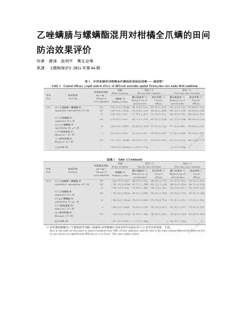 乙唑螨腈与螺螨酯混用对柑橘全爪螨的田间防治效果评价