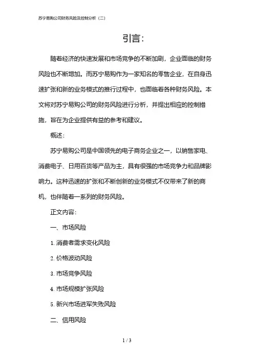 苏宁易购公司财务风险及控制分析(二)(2024)