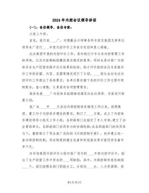 2024年内控会议领导讲话（二篇）