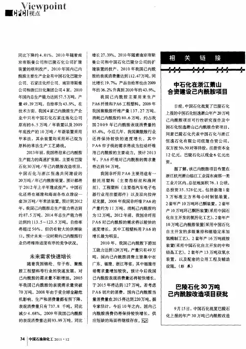 巴陵石化30万吨己内酰胺改造项目获批