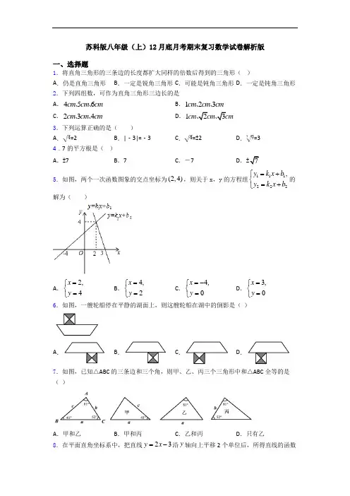 苏科版八年级(上)12月底月考期末复习数学试卷解析版