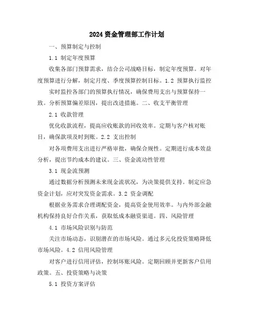 2024资金管理部工作计划