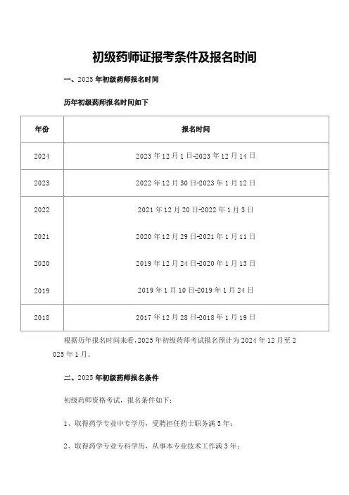 初级药师证报考条件及报名时间