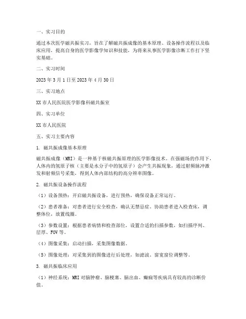 医学磁共振实习报告