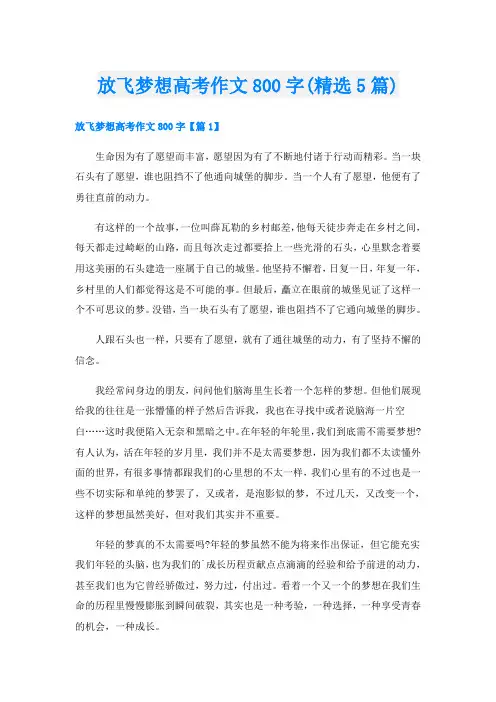 放飞梦想高考作文800字(精选5篇)