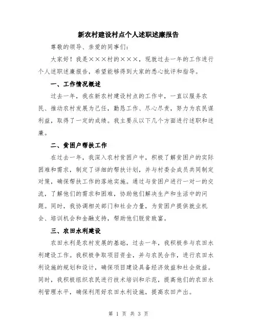 新农村建设村点个人述职述廉报告