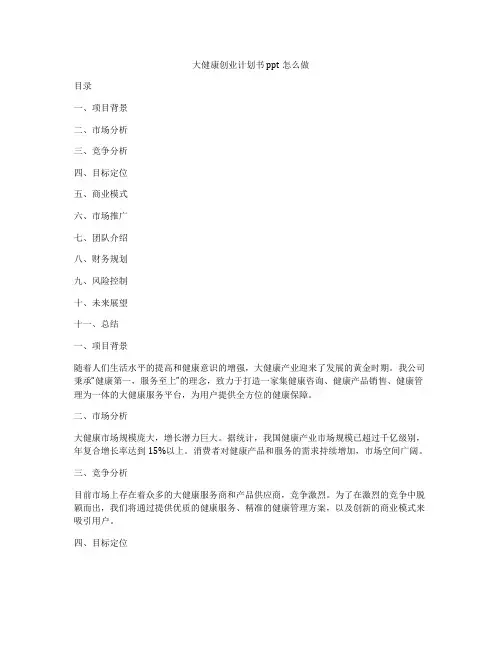 大健康创业计划书ppt怎么做