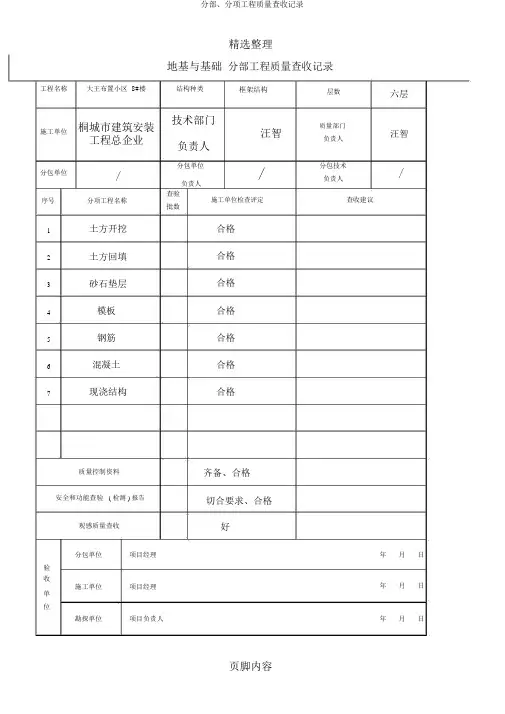 分部、分项工程质量验收记录