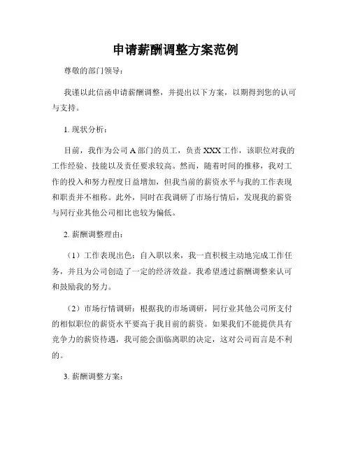 申请薪酬调整方案范例