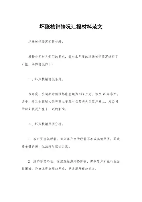 坏账核销情况汇报材料范文