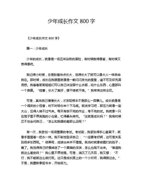 少年成长作文800字