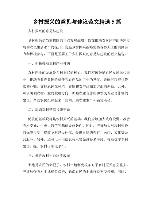 乡村振兴的意见与建议范文精选5篇