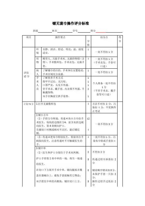 铺巾的评分标准(2020版)