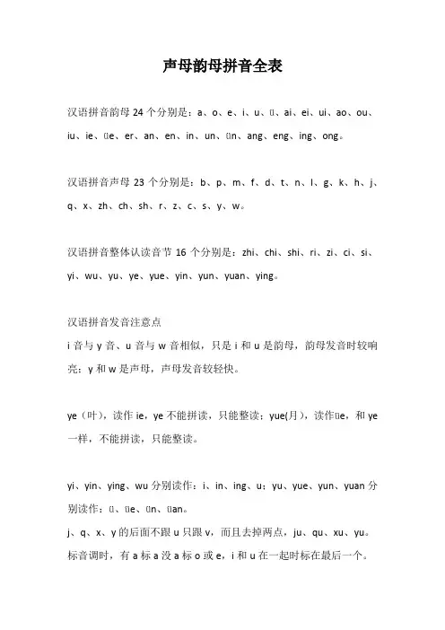 全部声母韵母一览表