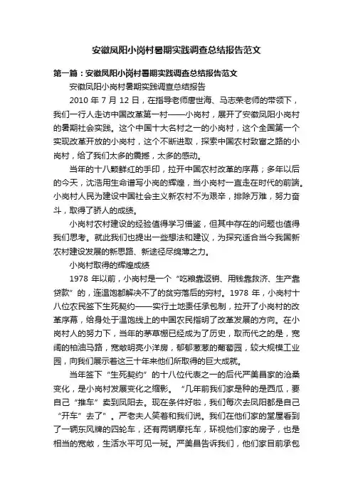 安徽凤阳小岗村暑期实践调查总结报告范文